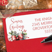 Modern Seasons Groetjes Script Red Bow Holly Etiket