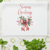 Modern Seasons Groetjes Script Red Bow Theedoek (Gevouwen)