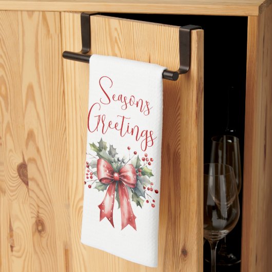 Modern Seasons Groetjes Script Red Bow Theedoek (Derde Gevouwen)