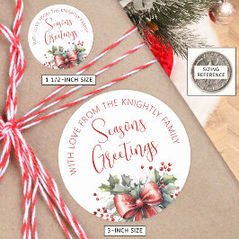 Modern Seasons Groetjes Script Red Bow van naam Ronde Sticker