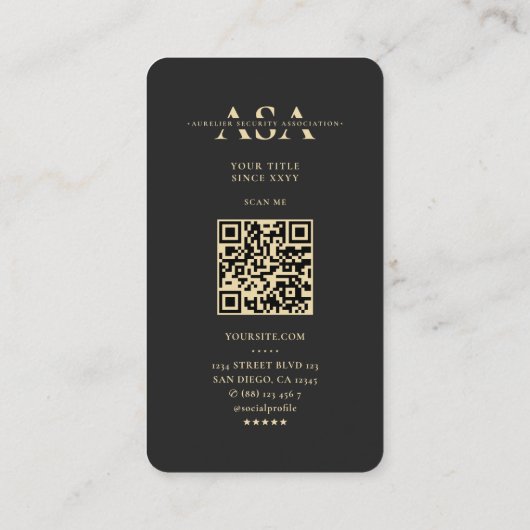 Modern Security Monogram Zwart Visitekaartje (Achterkant)