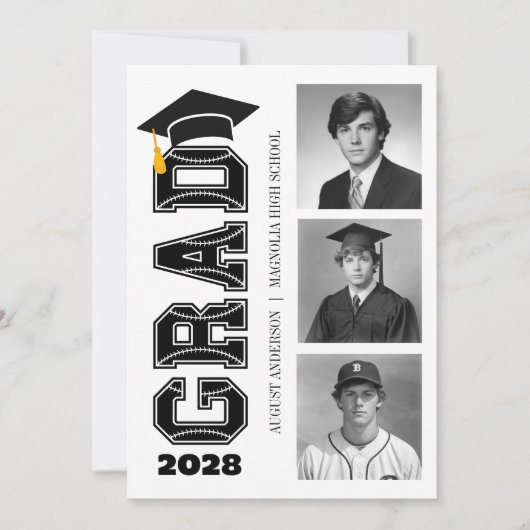 Modern Senior Baseball Player Photo Graduation Kaart (Voorkant)