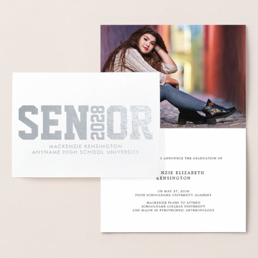 Modern Senior Block Letter Photo Afstuderen Folie Kaarten (Display)