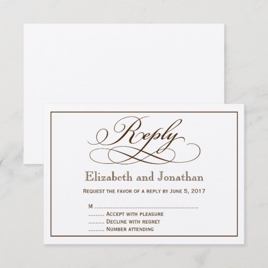 Modern Sepia Script Wedding Reply Card Kaart (Voorkant / Achterkant)