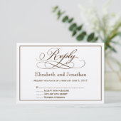 Modern Sepia Script Wedding Reply Card Kaart (Staand voorkant)