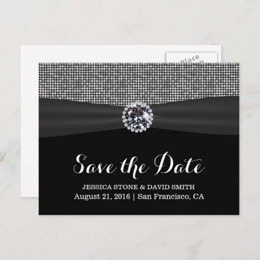 Modern Sequin Silver Glitter Wedding Save the Date Aankondigingskaart (Voorkant / Achterkant)