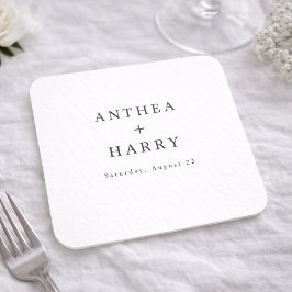 Modern Serif Black White Wedding Paper Coaster Kartonnen Onderzetters