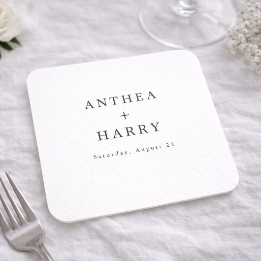 Modern Serif Black White Wedding Paper Coaster Kartonnen Onderzetters