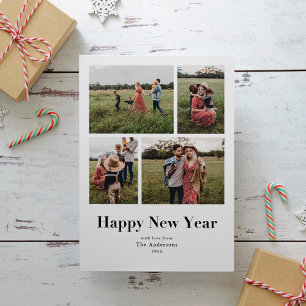 Modern Serif Meerdere Foto's Gelukkig Nieuwjaar Feestdagenkaart