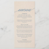 Modern Serif Wedding Menu in stoffig blauw (Voorkant)