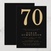 Modern Seventieth Black Gold 70 Birthday Party Kaart (Voorkant / Achterkant)