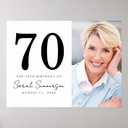 Modern Seveny Black White Photo 70th Birthday Poster (Voorkant)