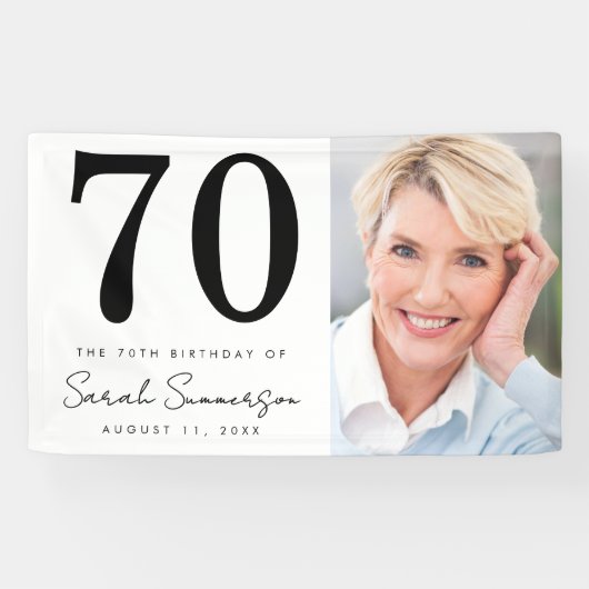 Modern Seveny Black White Photo 70th Birthday Spandoek (Horizontaal)