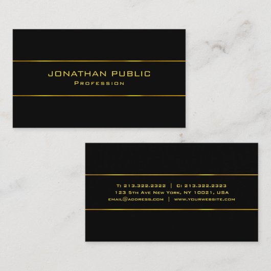 Modern sfeervol Top Sjabloon Elegant Zwart Goud Visitekaartje (Voorkant / Achterkant)