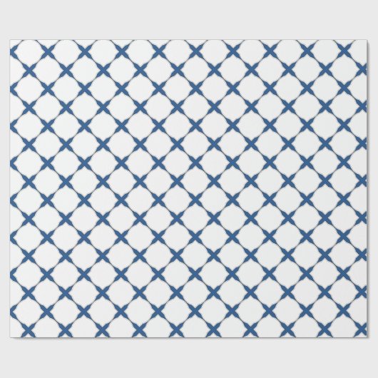 Modern Shabby Chic Cross Pattern Blue White Cadeaupapier (Vlak)