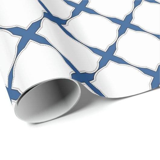 Modern Shabby Chic Cross Pattern Blue White Cadeaupapier (Rol Hoek)