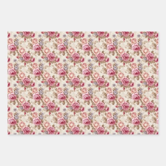 Modern shabby chic magenta ivoor Franse rozen Inpakpapier Vel (Voorkant 2)