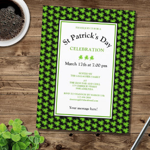 Modern Shamrock St Patrick's Day Party Invitation Uitnodiging Briefkaart