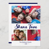 Modern Shana Tova-script 3 foto Joods Nieuwjaar Feestdagenkaart (Voorkant / Achterkant)