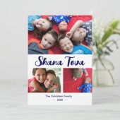 Modern Shana Tova-script 3 foto Joods Nieuwjaar Feestdagenkaart (Staand voorkant)