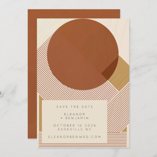 Modern Shapes Lines Copper Gold Wedding Save The Date (Voorkant / Achterkant)