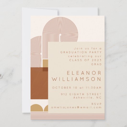 Modern Shapes Lines Terracotta Graduation Party Kaart (Voorkant)