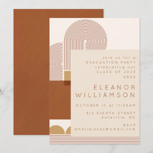 Modern Shapes Lines Terracotta Graduation Party Kaart