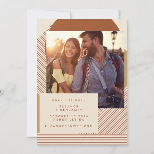 Modern Shapes Lines Terracotta Photo Wedding Save The Date (Voorkant)