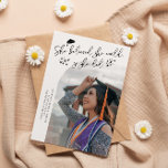 Modern She Believed White Graduate Curved Photo Aankondiging<br><div class="desc">Modern and whimsical graduation announcement photo card featuring a curved photo on the front and 1 on the back. The text says "She believed she could,  so she did" with hand drawn stars and a graduation cap. Add the graduate's name,  information,  and message to personalize this card. White background.</div>