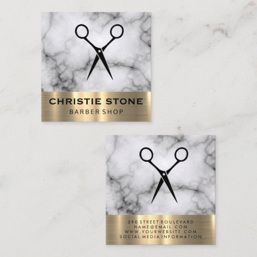 Modern Shears Marble Gold Trim Vierkante Visitekaartje (Voorkant / Achterkant)