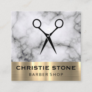 Modern Shears Marble Gold Trim Vierkante Visitekaartje
