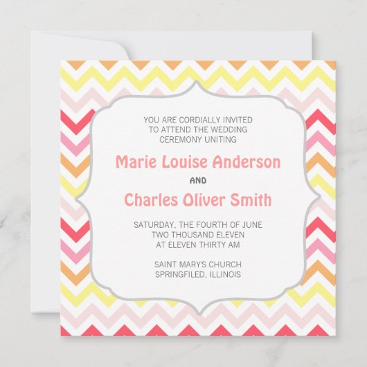 Modern Sherbert Chevron Zigzag Wedding Uitnodiging (Voorkant)