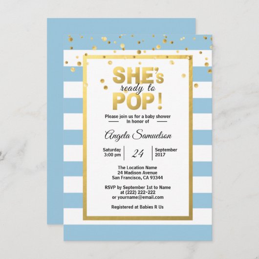 Modern She's Ready to POP Gold BOY-Baby shower Kaart (Voorkant / Achterkant)