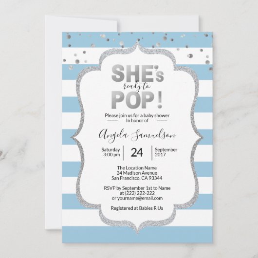 Modern She's Ready to POP Silver BOY Baby shower Kaart (Voorkant)