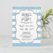Modern She's Ready to POP Silver BOY Baby shower Kaart (Staand voorkant)