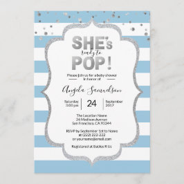 Modern She's Ready to POP Silver BOY Baby shower Kaart