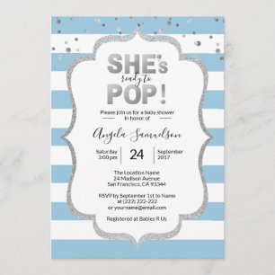 Modern She's Ready to POP Silver BOY Baby shower Kaart