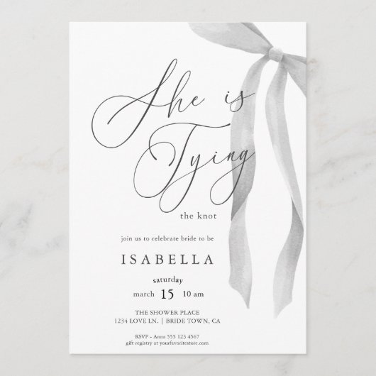 Modern She's Tying The Knot Bow Bridal Shower Kaart (Voorkant)
