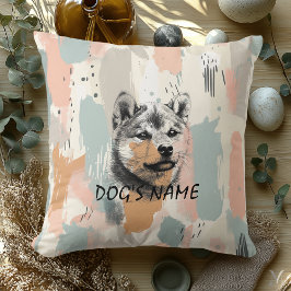 Modern Shiba Inu-portret – Artistieke penseelstree Kussen