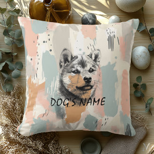 Modern Shiba Inu-portret – Artistieke penseelstree Kussen