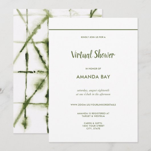 Modern Shibori Waterverf Virtual Vrijgezellenfeest Kaart (Voorkant / Achterkant)