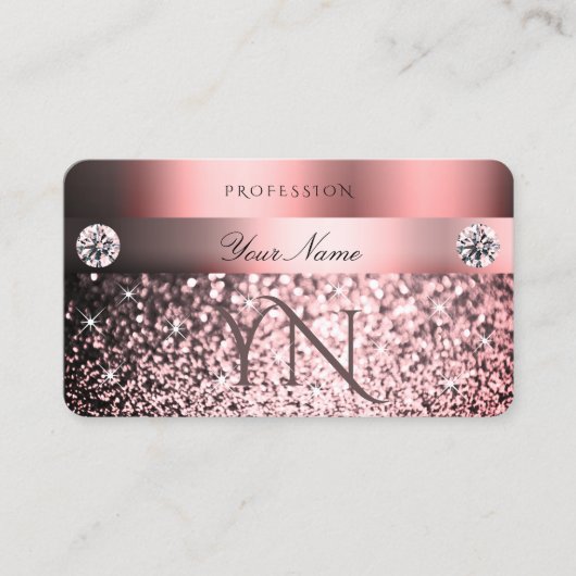 Modern Shimmery Pink Gradiënt en Monogram Glitter Visitekaartje (Voorkant)