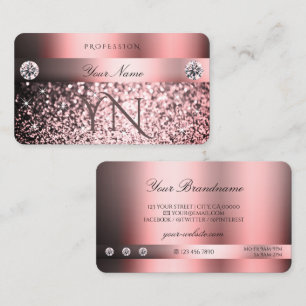 Modern Shimmery Pink Gradiënt en Monogram Glitter Visitekaartje