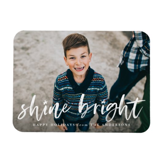 Modern Shine Bright Script Vakantie Foto Magneet (Horizontaal)