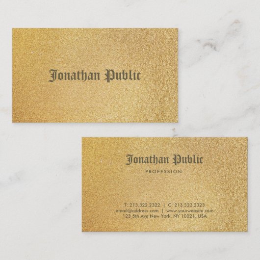 Modern Shiny Gold Foil Glamor Plain Verfijnd Visitekaartje (Voorkant / Achterkant)