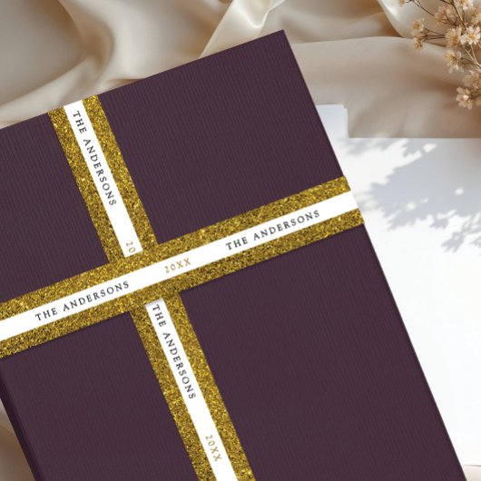 Modern Shiny Gold White Sparkle Glitter Name Typo Satijnen Lint