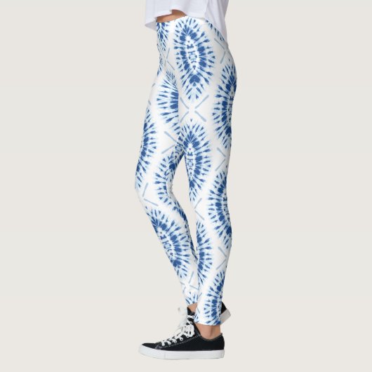 Modern Shobori Blue Tie Dye Pattern Chic Leggings (Links)