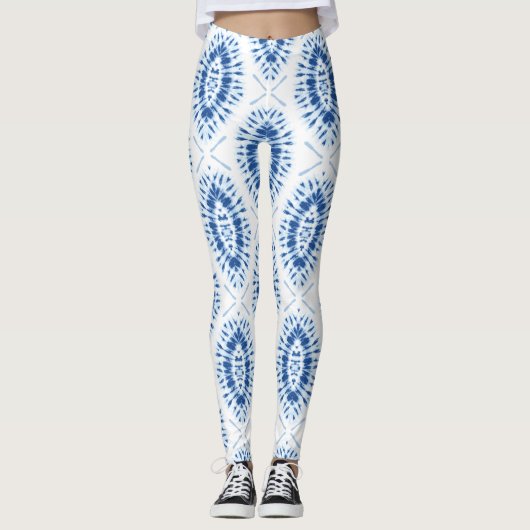Modern Shobori Blue Tie Dye Pattern Chic Leggings (Voorkant)