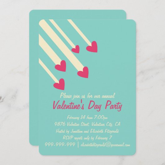 Modern Shooting Star Pink Hearts Valentijns feest Kaart (Voorkant / Achterkant)