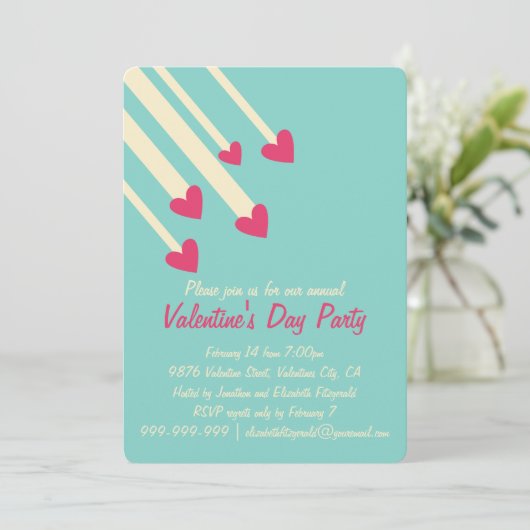 Modern Shooting Star Pink Hearts Valentijns feest Kaart (Staand voorkant)